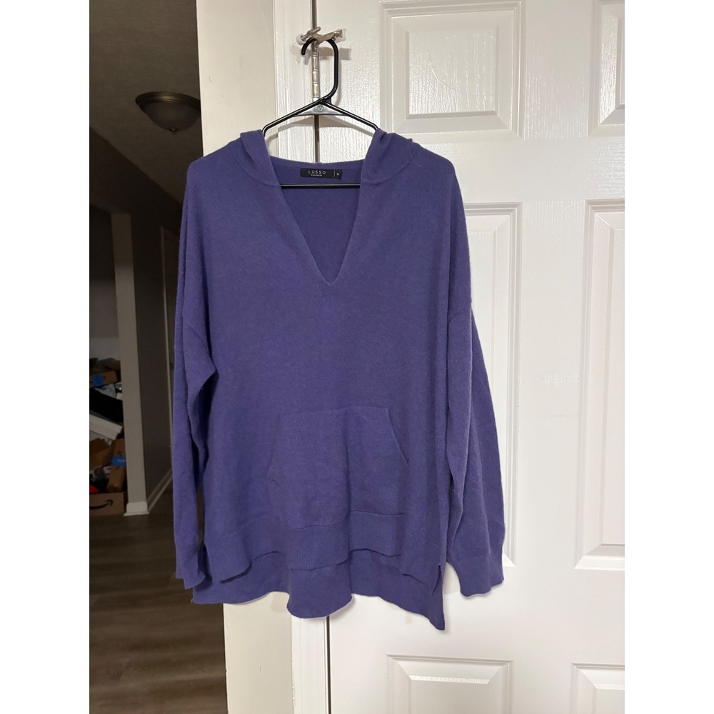 Lusso Cashmere Purple V-Neck Hoodie Sweater XL 100% Cashmere OSC5010SF